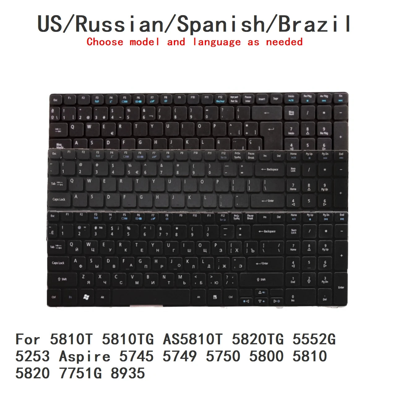 US RU SP BR Keyboard For Acer 5810T 5810TG AS5810T 5820TG 5552G 5253 Aspire 5745 5749 5750 5800 5810 5820 7751G 8935 Acer laptop repair parts