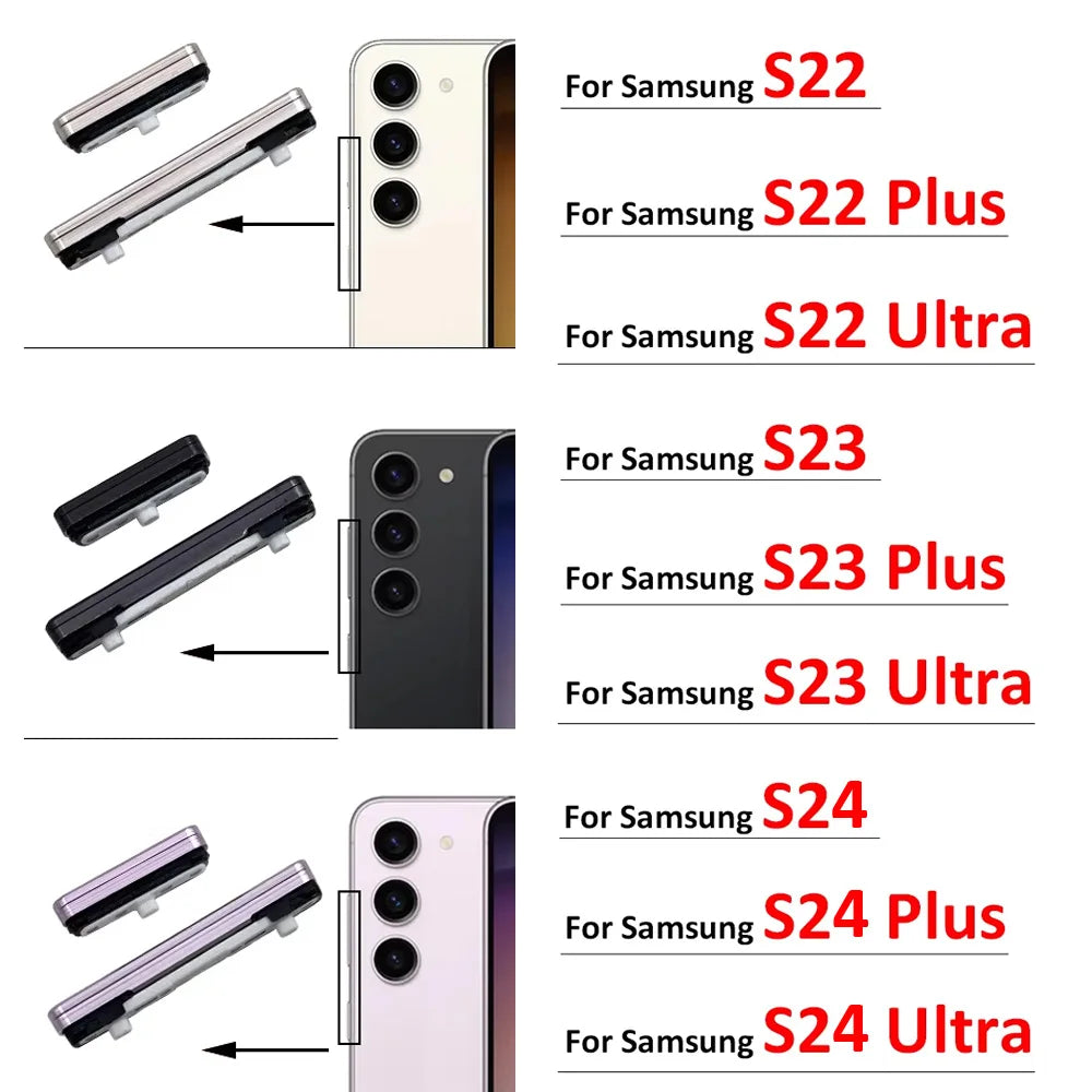 New For Samsung S22 S23 S24 Plus Ultra 5G Power Button + Volume Side Button Key Replacement Parts Samsung phone repair parts