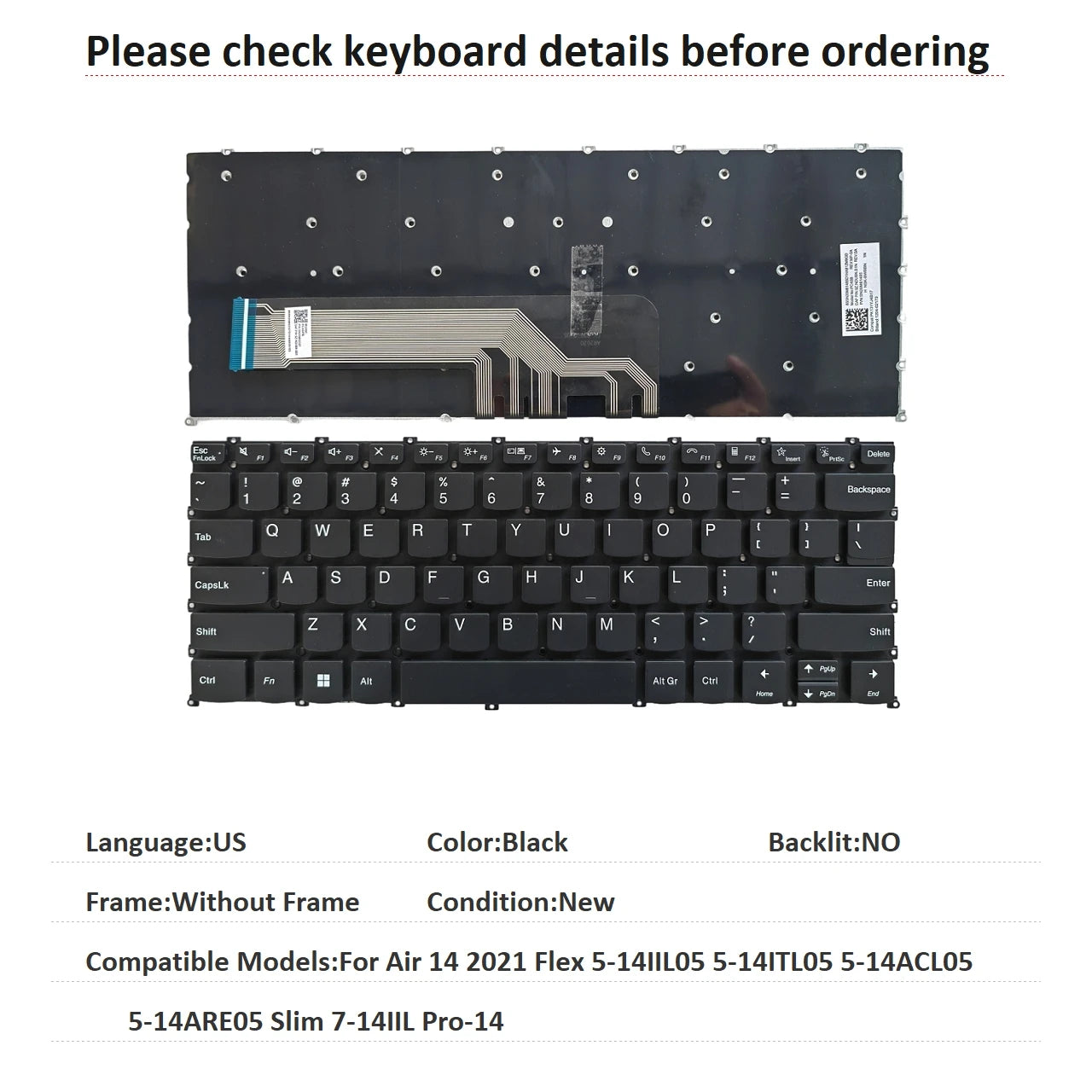 New US Spanish UK Backlit Keyboard For Lenovo Air 14 2021 Flex 5-14IIL05 5-14ITL05 5-14ACL05 5-14ARE05 Slim 7-14IIL Pro-14 Lenovo laptop repair parts