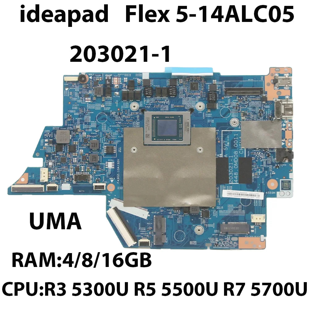 Laptop Motherboard For Lenovo IdeaPad Flex 5-14ALC05 203021-1 CPU R3 5300U R5 5500U R7 5700U RAM 4G/8G/16G 5B21B84832 5B21B84830 Lenovo laptop repair parts