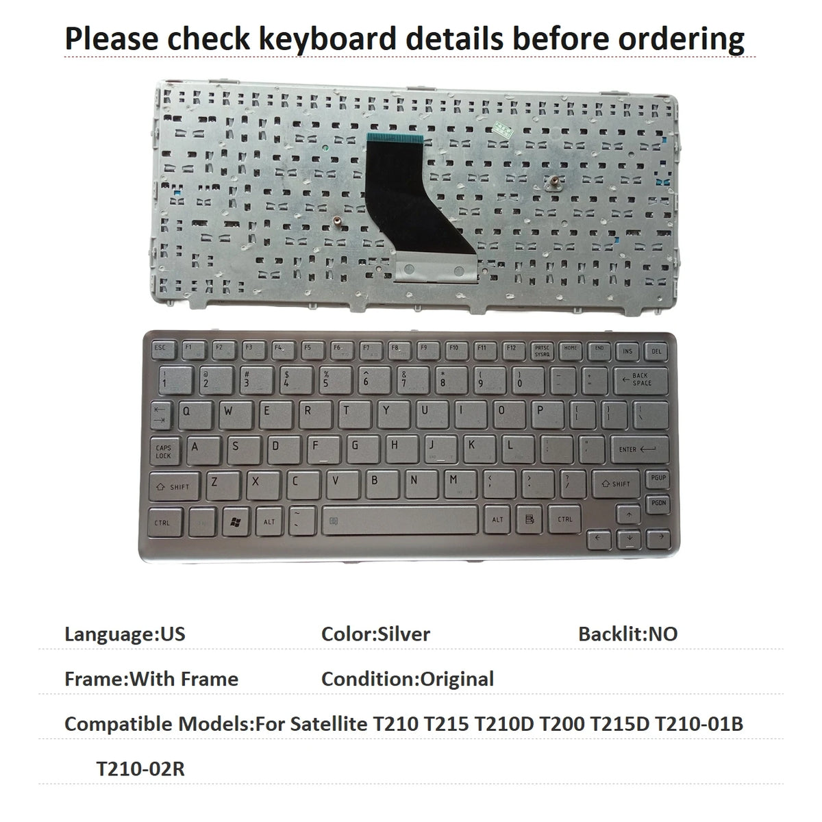 New US Language  Keyboard For Toshiba Satellite T210 T215 T210D T200 T215D T210-01B T210-02R Notebook PC Replacement Keyboard