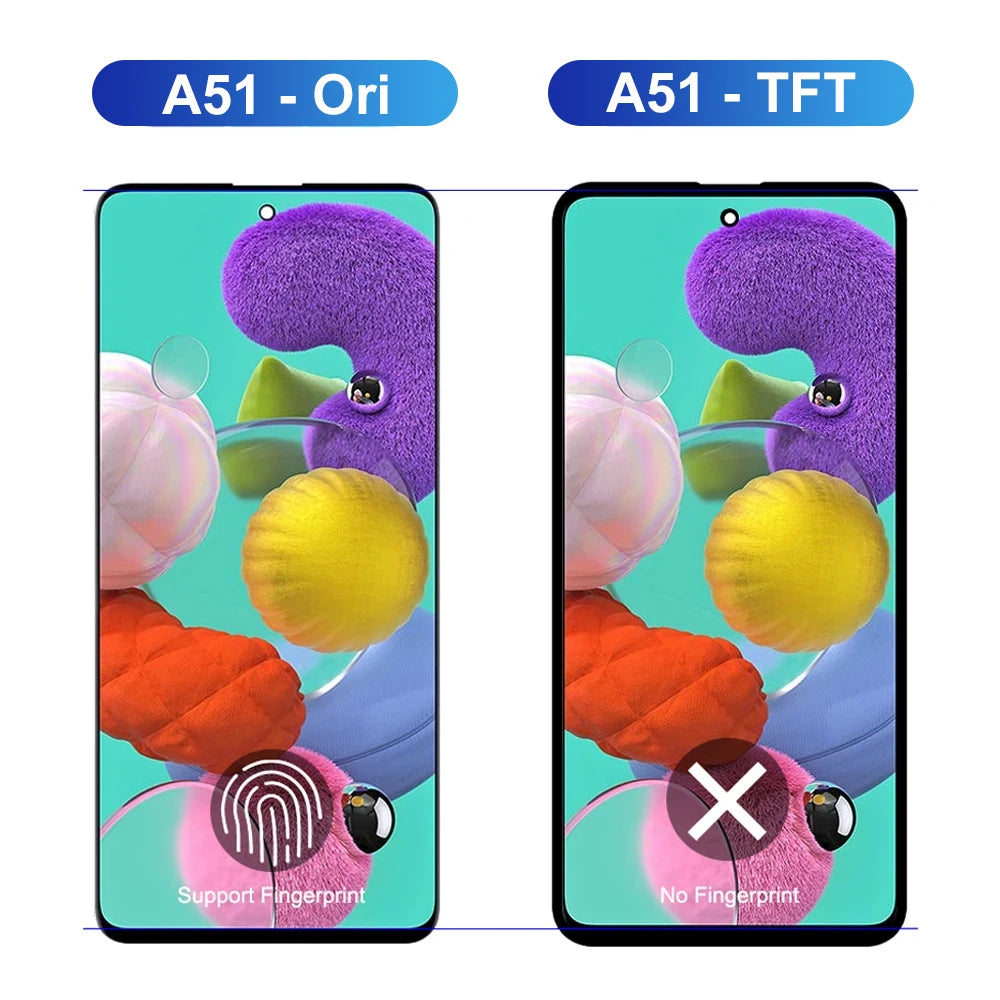 AMOLED A51 Display Screen With Fingerprint, for Samsung Galaxy A51 A515 A515F Lcd Display Touch Screen Digitizer Replacement Samsung phone repair parts