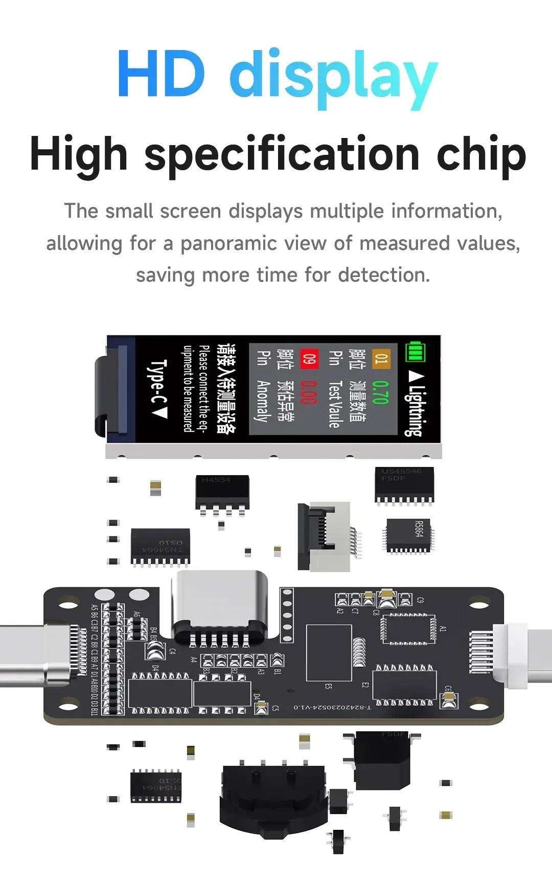 Mechanic T-824 No Disassembly Required Mobile Phone Tail Insertion Detector Digital Display Current Power Check Independent Pin Professional Repair Tools
