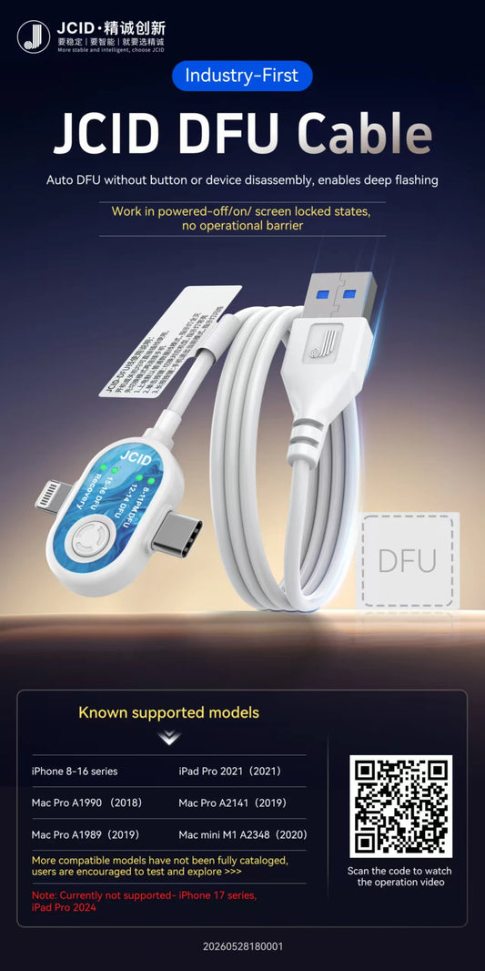 JCID DFU Cable For iPhone 8-16 Series For Android Auto DFU Without Button or Device Disassembly, Enables Deep Flashing Professional Repair Tools