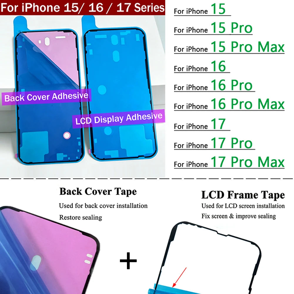 Back Cover Side Waterproof Seal Sticker For iPhone 15 16 17 Pro Max 15 Plus Air Front LCD Adhesive Seal Tape Glue Repair Sticker iPhone phone repair parts