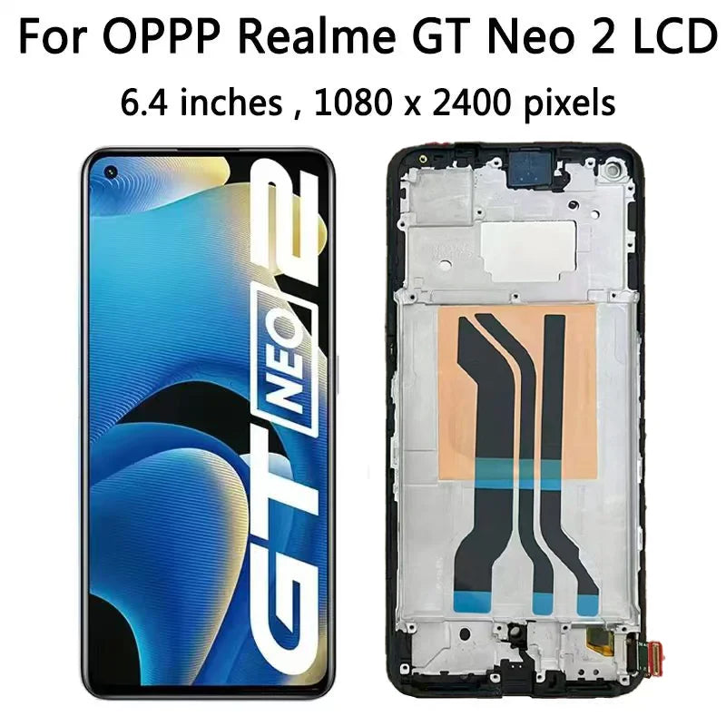6.62"AMOLED New For Oppo Realme GT Neo2 RMX3370 LCD Display Screen+Touch Panel Digitize Assembly Realme GT Neo 2 LCD With Frame  Oppo phone repair parts