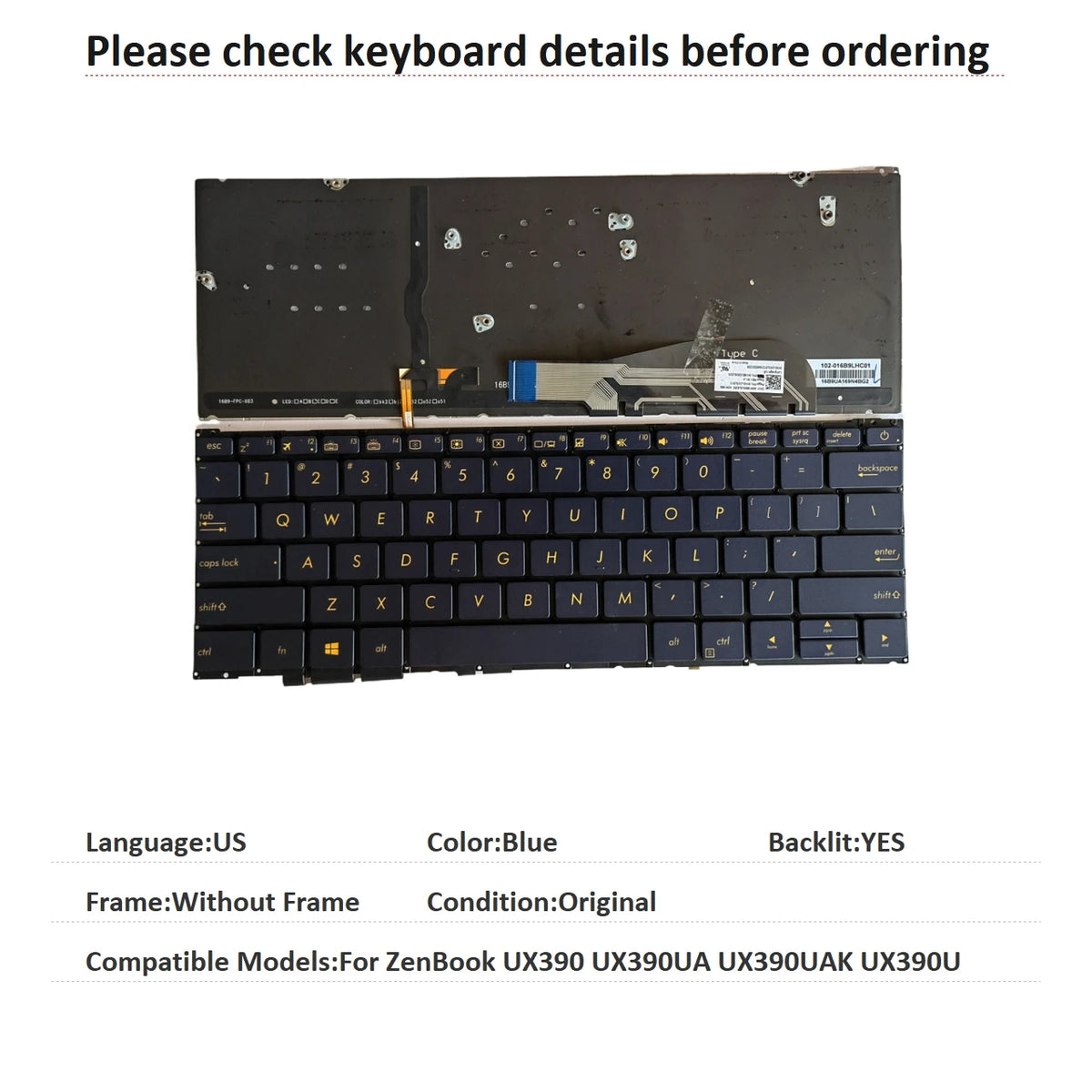 New US Spanish Language  Backlit Keyboard For ASUS ZenBook UX390 UX390UA UX390UAK UX390U Notebook PC Replacement Keyboard ASUS laptop repair parts