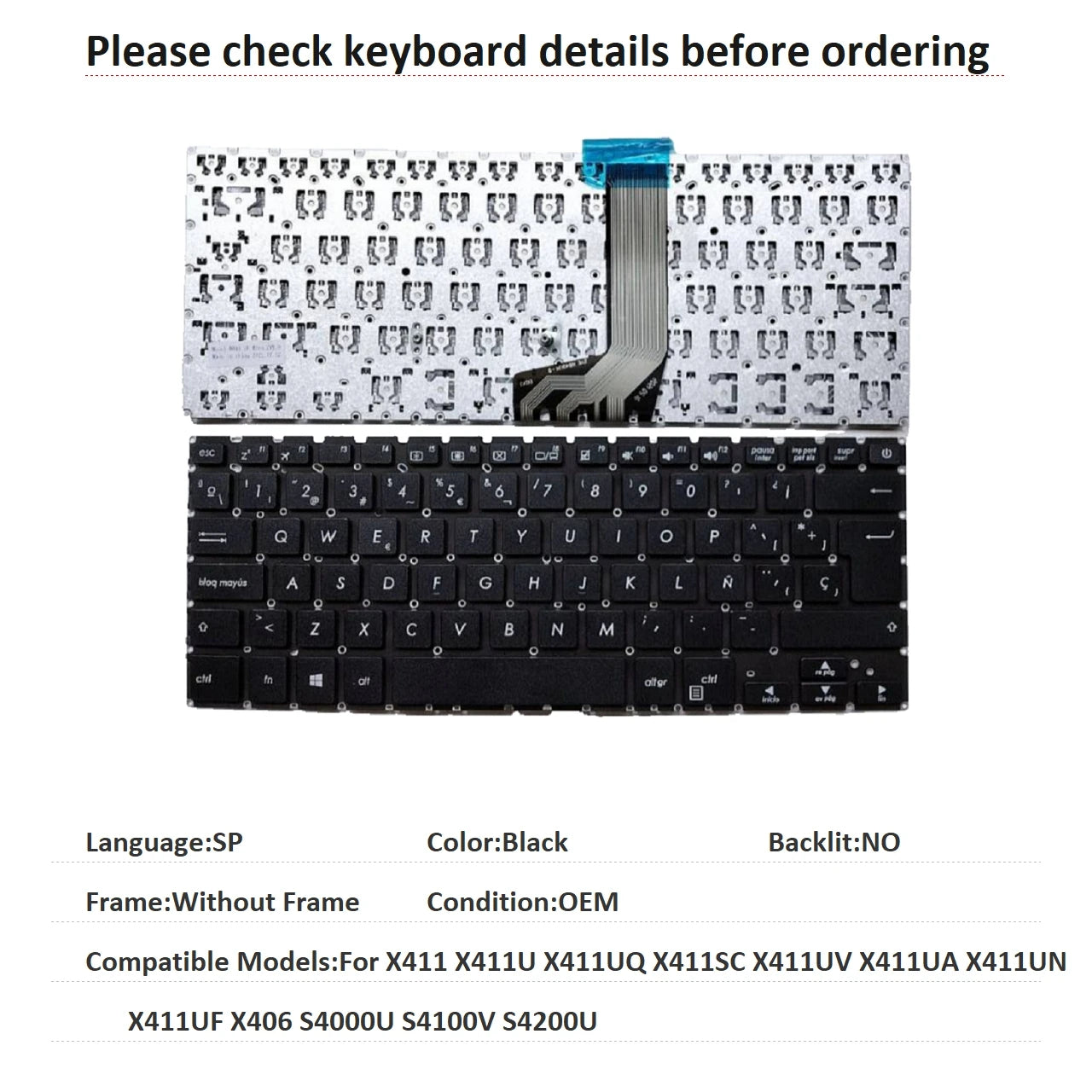 New US Spanish Backlit Keyboard For ASUS X411 X411U X411UQ X411SC X411UV X411UA X411UN X411UF X406 S4000U S4100V S4200U ASUS laptop repair parts