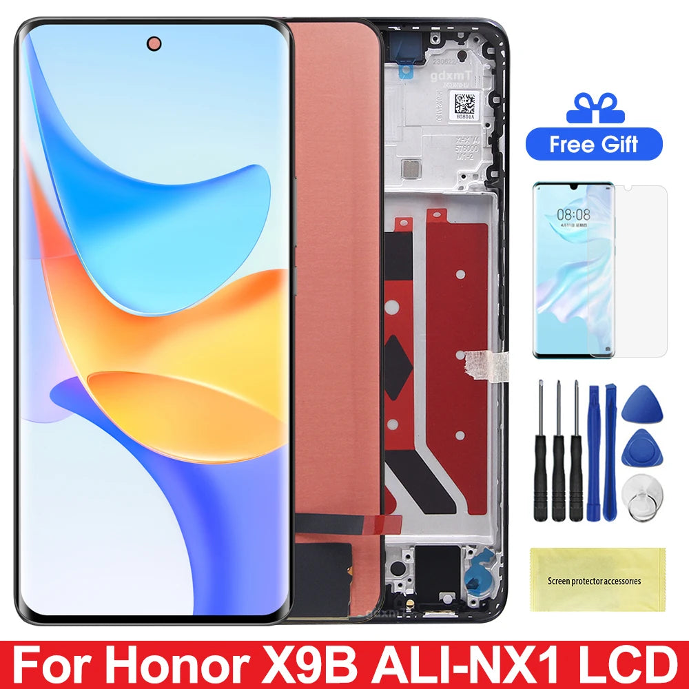 AMOLED For HONOR X9b LCD Display Touch Screen Digitizer Panel Full Assembly Replacement ALI-NX1 for X9b With Frame screen Honor phone repair parts