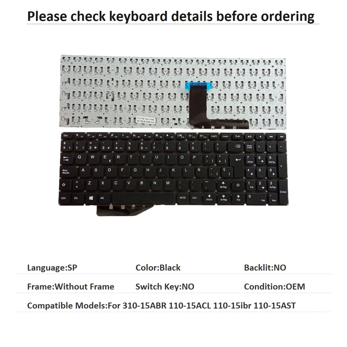 New US Russian Spanish Arab Brazil Language  Backlit Keyboard For Lenovo 310-15ABR 110-15ACL 110-15ibr 110-15AST Lenovo laptop repair parts