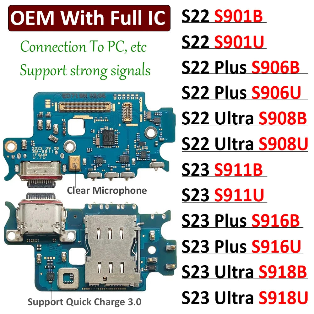 USB Charging Board Port Dock Charger Connector Microphone Flex Cable For Samsung S22 S23 Plus Ultra 5G S908B S901B S906B 5G Samsung phone repair parts
