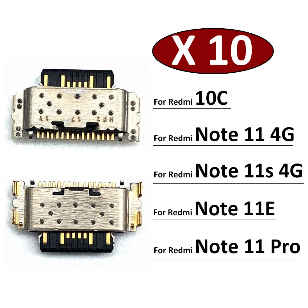10Pcs, New For Xiaomi Redmi 10C / Note 11 11S 11E Pro USB Charging Port Connector Charge Jack Socket Plug Dock Xiaomi  Xiao mi phone repair parts