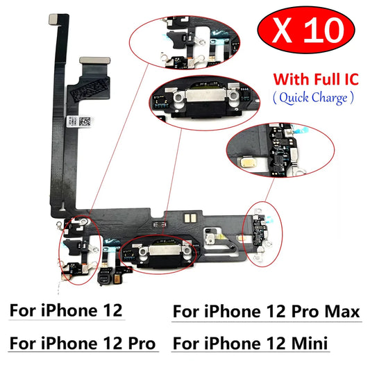 10Pcs/Lot, New USB Charging Port Mic Microphone Dock Connector Board Flex Cable For iPhone 12 Pro Max 12 mini Repair Parts iPhone phone repair parts