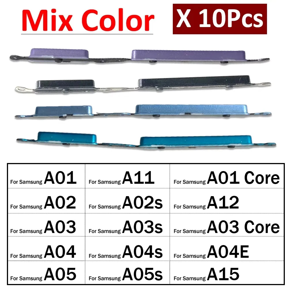 10Pcs, New For Samsung A01 A11 A02 A02s A03 A03s Core A04 A04s A04E A05 A15 A05s A12 Power Button Volume Side Button Key Samsung phone repair parts