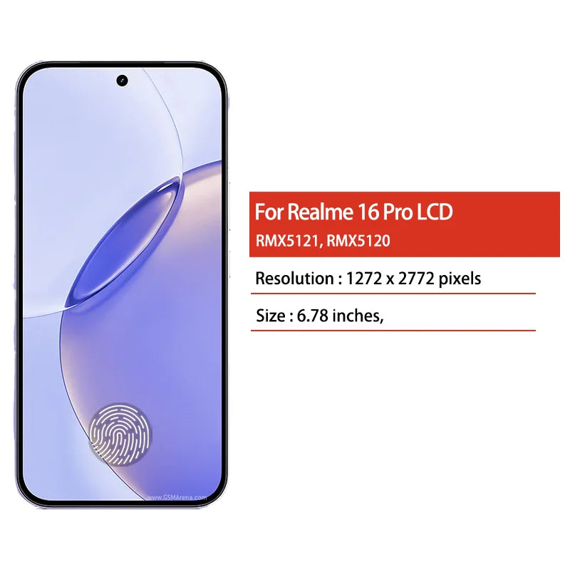 AMOLED New 6.78'' For Realme 16 Pro Lcd Display Screen Touch Digitizer RMX5121 RMX5120 Display With Fingerprint Oppo phone repair parts Realme phone repair parts