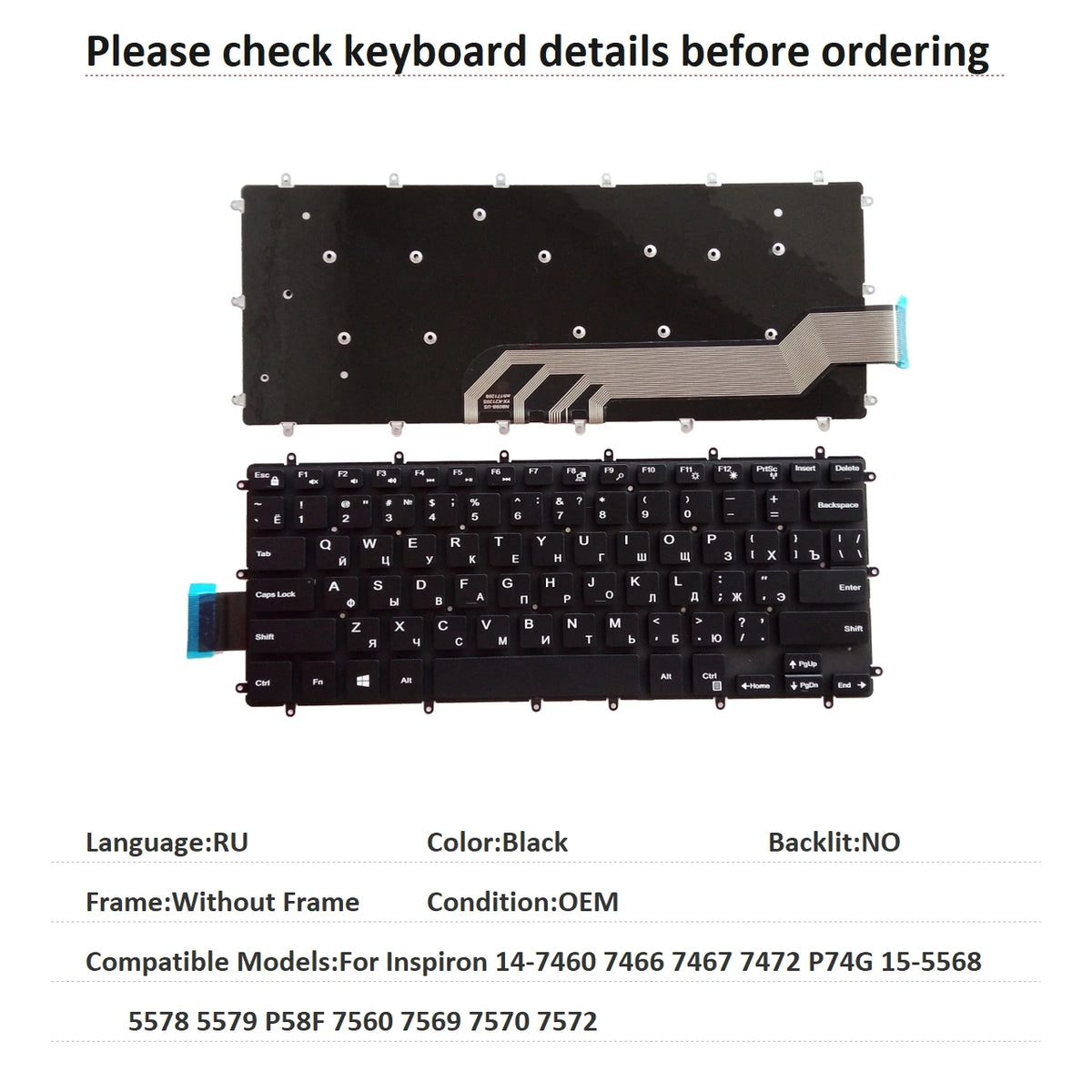 US RU SP BR Backlit Keyboard For Dell Inspiron 14-7460 7466 7467 7472 P74G 15-5568 5578 5579 P58F 7560 7569 7570 7572Dell laptop repair parts
