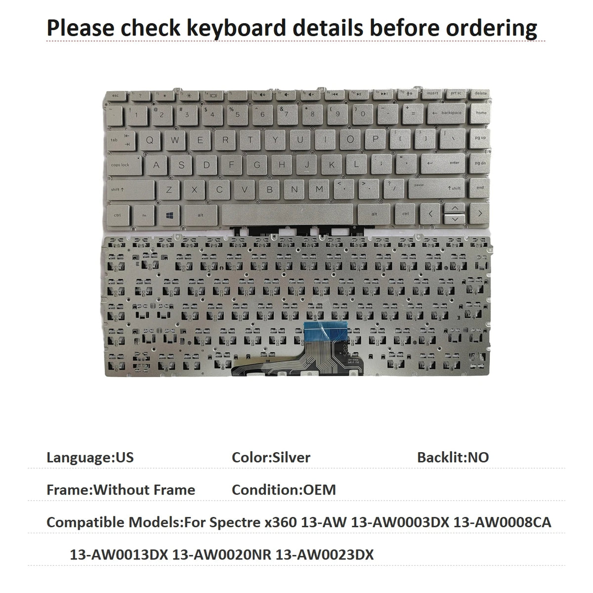 New US Spanish Laptop Backlit Keyboard For HP Spectre x360 13-AW 13-AW0003DX 13-AW0008CA 13-AW0013DX 13-AW0020NR 13-AW0023DX  HP laptop repair parts