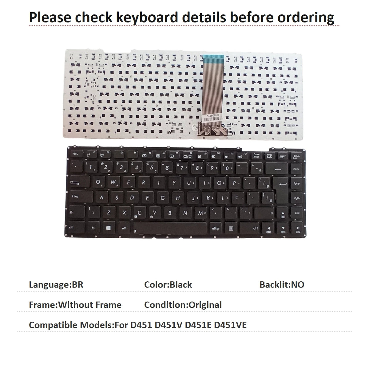 New US Brazil Language  Keyboard For ASUS D451 D451V D451E D451VE Notebook PC Replacement Keyboard ASUS laptop repair parts