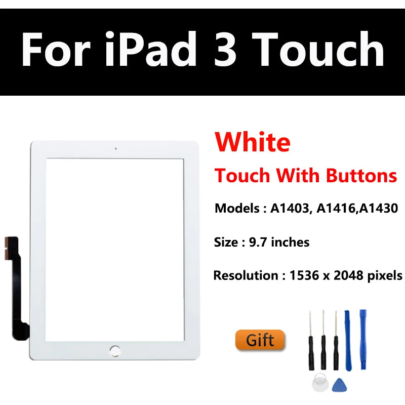 New Touch Screen For Apple iPad 2 IPad3 IPad4 A1416 A1430 A1403 A1458 A1459 LCD Outer Digitizer Sensor Glass Panel Replacement  iPad repair parts