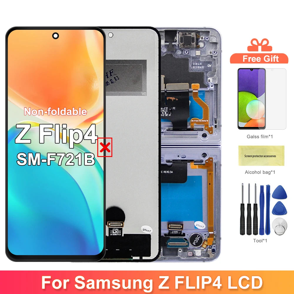 LCD For Samsung Z Flip 4 5G F721 F721B F721W LCD Display With Frame Touch Screen Digitizer Assembly Replacement 100% Tested Samsung phone repair parts