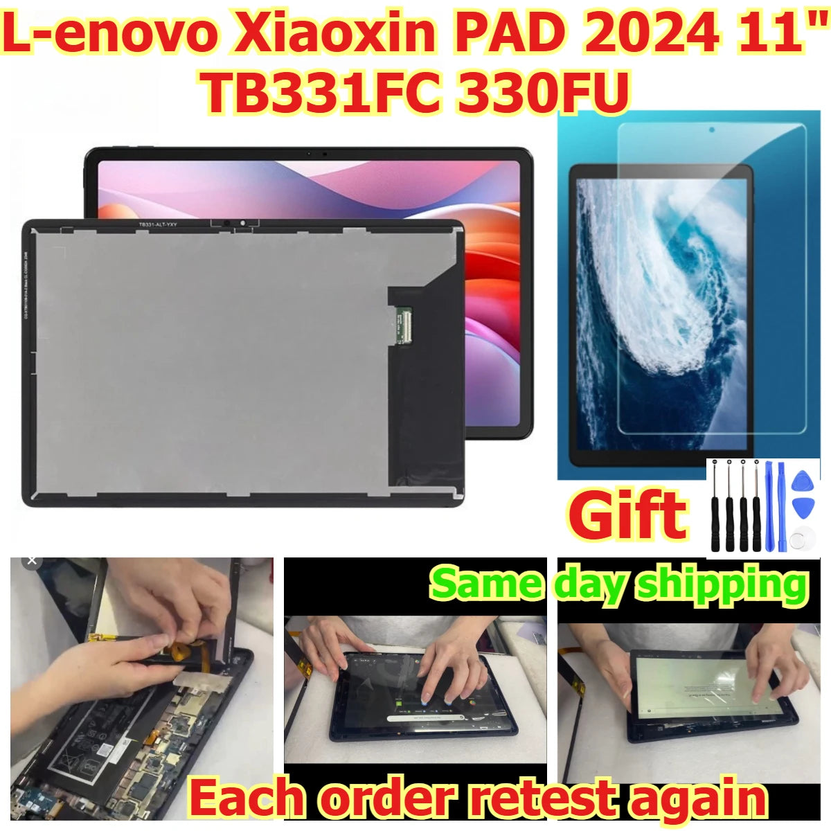 100% tested Tab touch display lcd screen glass for Lenovo Xiaoxin PAD 2024 11 inch TB331FC 330FU Digitizer assembly Lenovo tablet repair parts