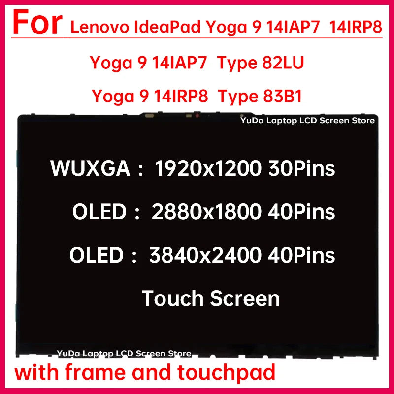 14" Touch Screen For Lenovo IdeaPad Yoga 9 14IAP7 Lenovo Yoga 9 14IRP8 LCD Display Digitizer + With Frame Assembly Replacement Lenovo laptop repair parts
