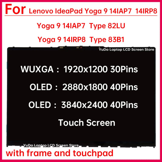 14" Touch Screen For Lenovo IdeaPad Yoga 9 14IAP7 Lenovo Yoga 9 14IRP8 LCD Display Digitizer + With Frame Assembly Replacement Lenovo laptop repair parts