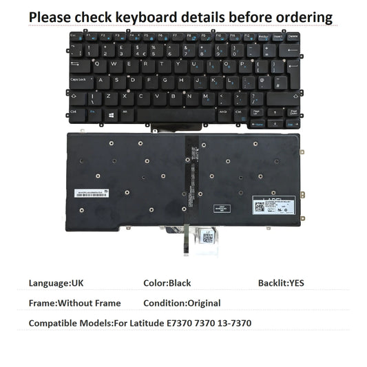 New UK Language  Backlit Keyboard For Dell Latitude E7370 7370 13-7370 Notebook PC Replacement KeyboardDell laptop repair parts