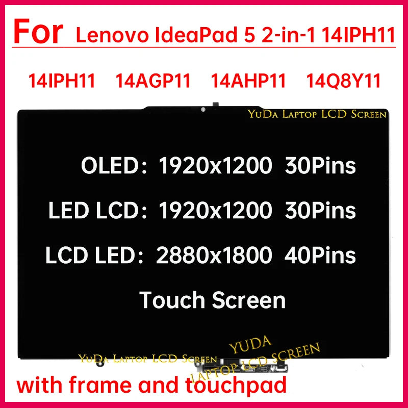 14" Touch Screen For Lenovo IdeaPad 5 2-in-1 14IPH11 14AGP11 14AHP11 14Q8Y11 LCD Display Digitizer + Frame Assembly Replacement Lenovo laptop repair parts