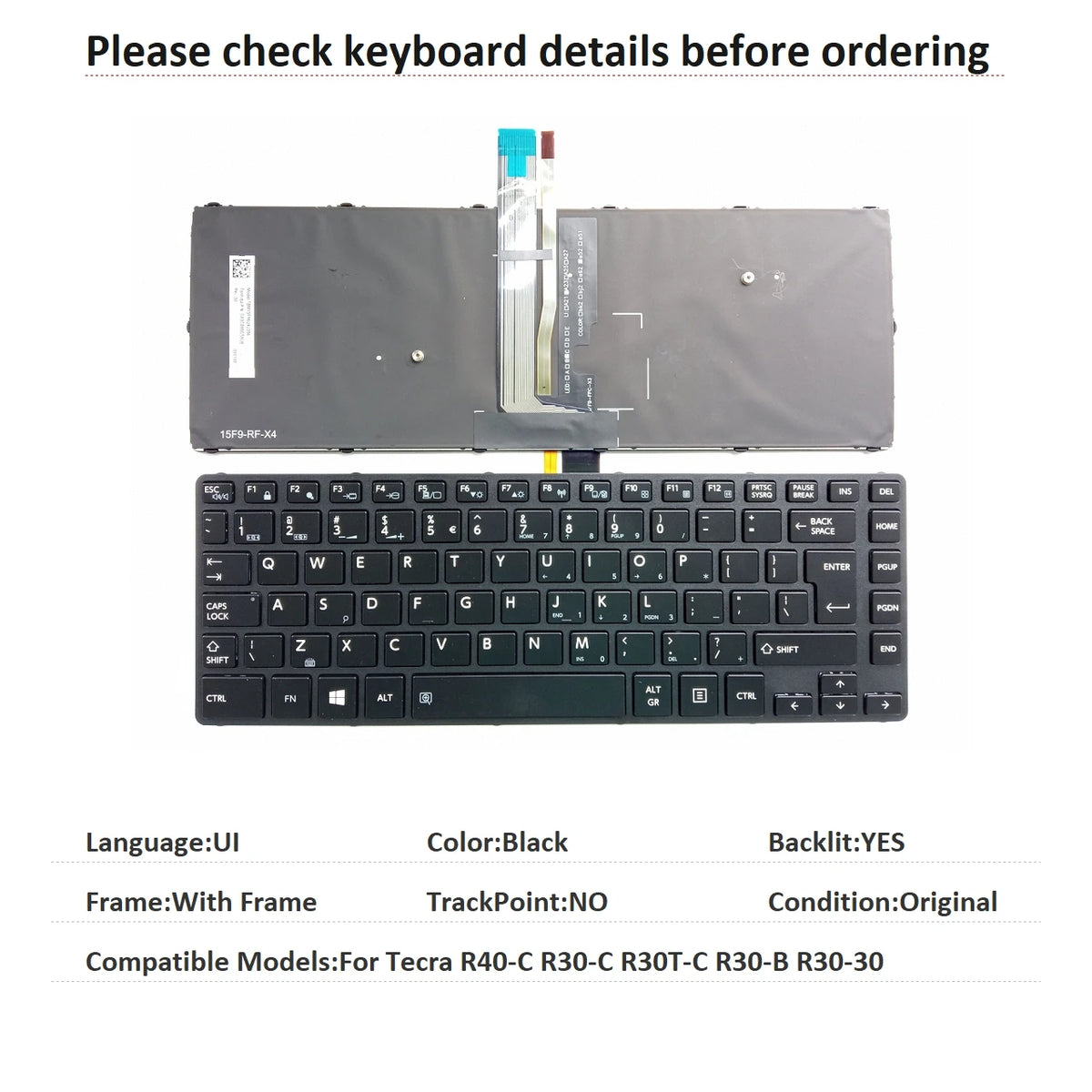 New US UI Spanish Latin Language  Backlit Keyboard For Toshiba Tecra R40-C R30-C R30T-C R30-B R30-30 Replacement Keyboard