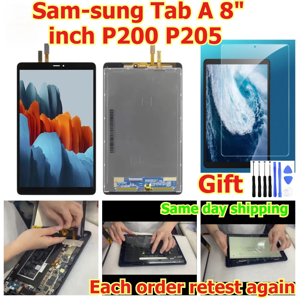 100% tested Tab touch lcd display screen panel for Samsung Tab A 8" inch P200 P205 digitizer glass assembly Samsung tablet repair parts