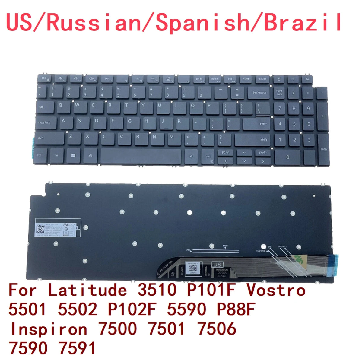 US RU SP BR Backlit Keyboard For Dell Latitude 3510 P101F Vostro 5501 5502 P102F 5590 P88F Inspiron 7500 7501 7506 7590 7591Dell laptop repair parts