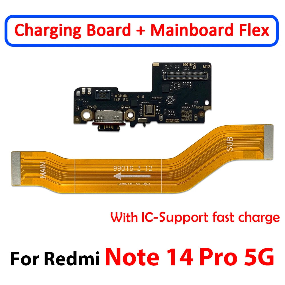 10Pcs Dock Connector Micro USB Charger Charging Port Main Flex Cable Microphone Board For XIaomi Redmi Note 14 Pro Plus 4G 5G  Xiaomi  Xiao mi phone repair parts