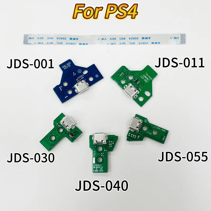 10Sets for Dualshock 4 PS4 Controller USB Charging Port Socket Circuit Board 12Pin 14PIN JDS 011 030 040 050 Connector for PS4  Game console repair parts