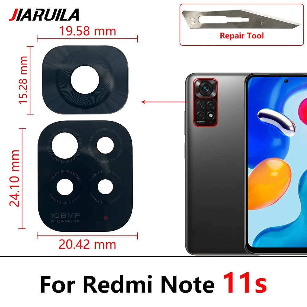 2Pcs/Lot，Rear Back Camera Glass Lens For Xiaomi Redmi Note 10 10s Pro 11 Pro 11T 11s 11E 4G 5G With Adhesive Sticker Xiaomi  Xiao mi phone repair parts