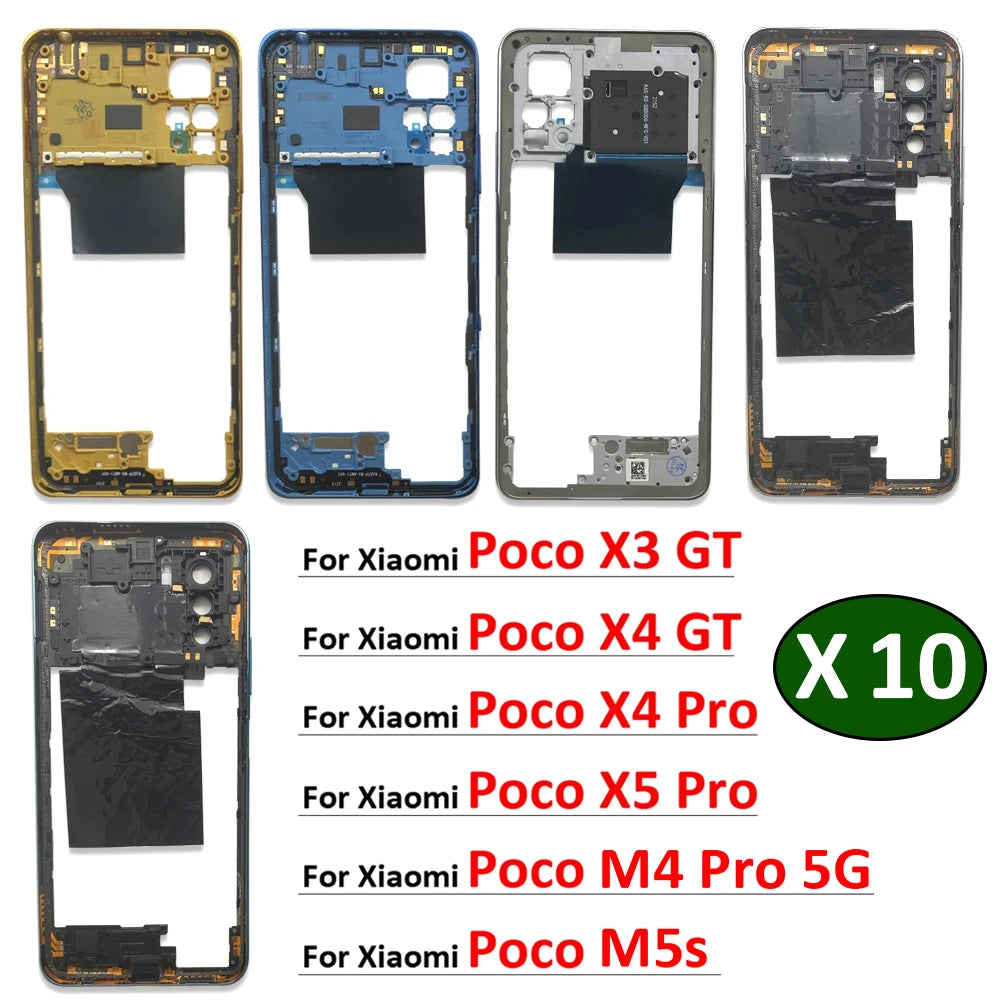 10Pcs, Middle Frame Housing For Xiaomi Poco X3 X4 GT X4 X5 M5s M4 Pro 4G 5G Middle Frame Holder Cover Frame Volume Key Parts  Xiaomi  Xiao mi phone repair parts