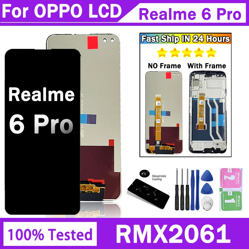 6.6“Inch For Oppo Realme 6 Pro LCD RMX2061 Display Touch Digitizer Screen For Realme 6pro  RMX2063 Display Parts With Frame Oppo phone repair parts Realme phone repair parts