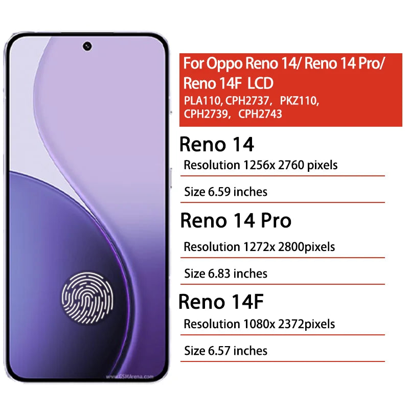 AMOLED For Oppo Reno14 PLA110 LCD Reno 14 Pro PKZ110 Display+Touch For Oppo Reno14 F 14F CPH2743 LCD Parts  Oppo phone repair parts