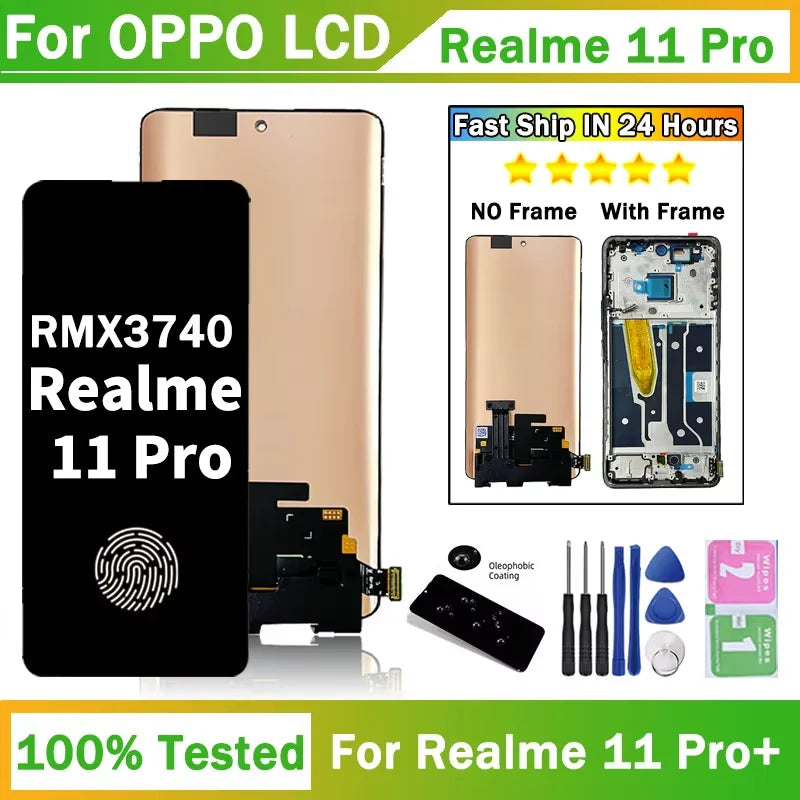 6.7"AMOLED For Oppo Realme 11 Pro+ Plus RMX3740, RMX3741 LCD Display Touch Screen Digitizer Assembly For Realme11Pro RMX3771 LCD Oppo phone repair parts Realme phone repair parts