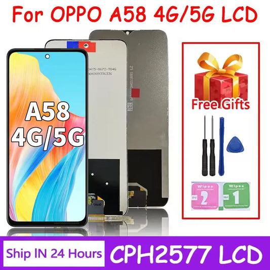 Test A58 Screen For Oppo A58 4G/5G LCD CPH2577 Display Screen+Touch Panel Digitizer Replacement Repair Parts  Oppo phone repair parts