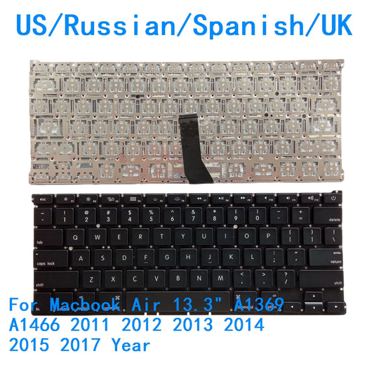 New US Russian Spanish UK Language  Backlit Keyboard For Apple Macbook Air 13.3" A1369 A1466 2011 2012 2013 2014 2015 2017 Year MACBOOK laptop repair parts