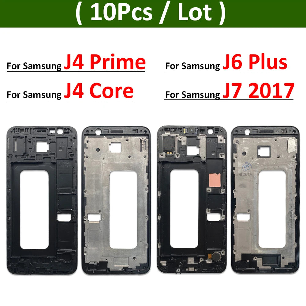 10Pcs, Front Housing LCD Display Frame For Samsung  J4 Prime J4 Core J6 Plus J610 J7 2017 Housing Middle Frame Bezel Plate Cover Samsung phone repair parts