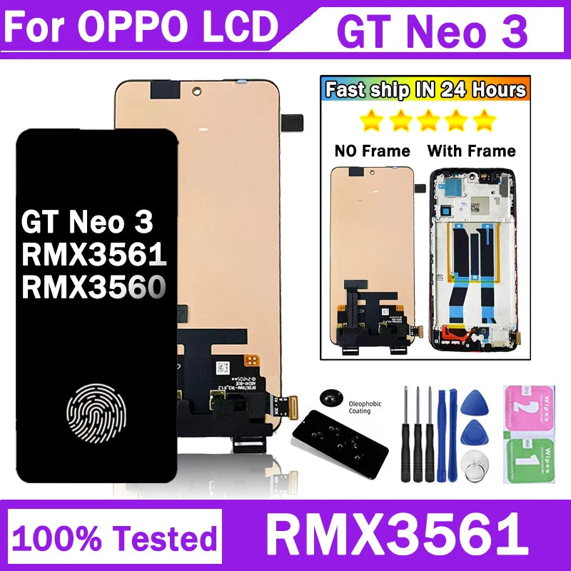 6.7“AMOLED GT Neo3 Screen For OPPO Realme GT Neo 3 RMX3560 RMX3561 MX3562 LCD Display Touch Panel Screen Digitizer Assembly Oppo phone repair parts Realme phone repair parts