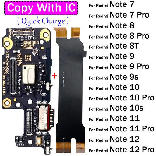 For Xiaomi Redmi Note 7 8 8T 9 9s 10 10s 11 12 Pro Plus 4G 5G USB Charger Charging Dock Port Connector Main Mainboard Flex Cable  Xiaomi  Xiao mi phone repair parts