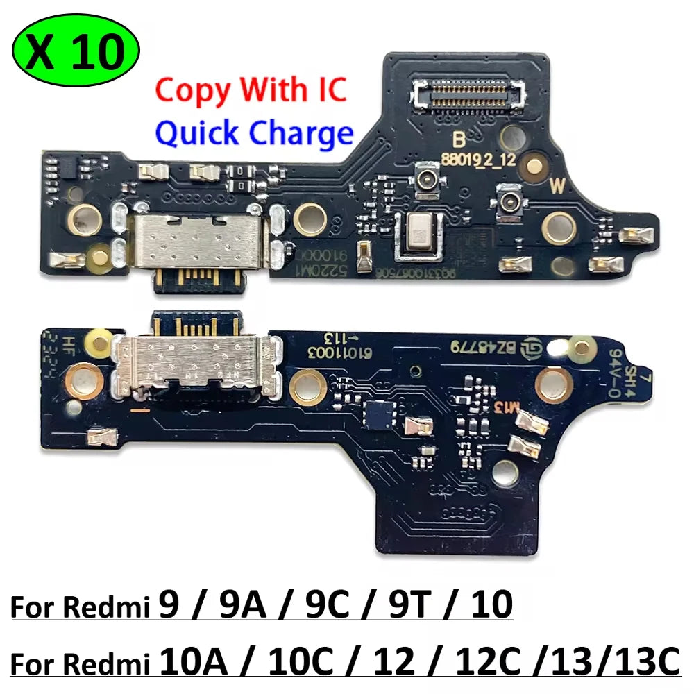 10Pcs, USB Charge Port Jack Dock Connector Charging Board Flex Cable For Xiaomi Redmi 9 9C 9A 9T 10C 10A 10 12 12C 13 13C 4G 5G Xiaomi  Xiao mi phone repair parts