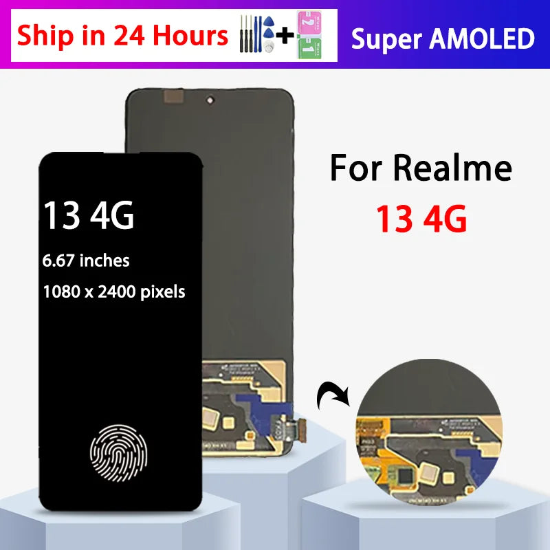 6.67“Super AMOLED For Realme 13 4G LCD Display Screen Touch Panel Digitizer For Realme13 4G LCD Replacement  Oppo phone repair parts