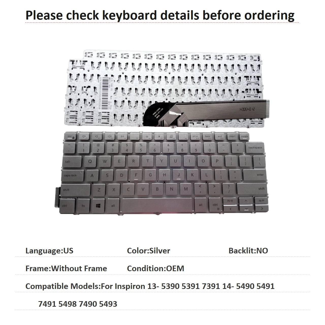 New US Russian Spanish Brazil Language  Backlit Keyboard For Dell Inspiron 13- 5390 5391 7391 14- 5490 5491 7491 5498 7490 5493Dell laptop repair parts