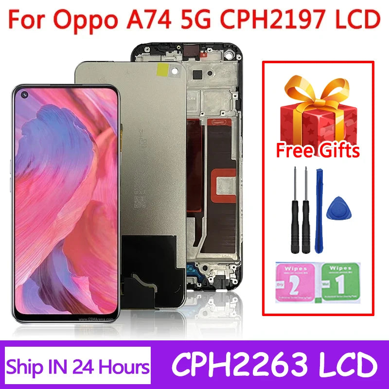 6.5''Test A74 Display Screen For OPPO A74 5G LCD CPH2197 CPH2263 Display With Frame Touch Screen Digitizer Assembly Replacement  Oppo phone repair parts