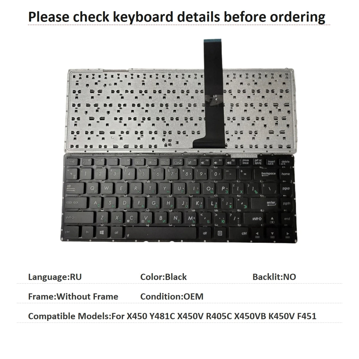 New US Russian Spanish Brazil Language  Keyboard For ASUS X450 Y481C X450V R405C K450V Notebook PC Replacement Keyboard ASUS laptop repair parts