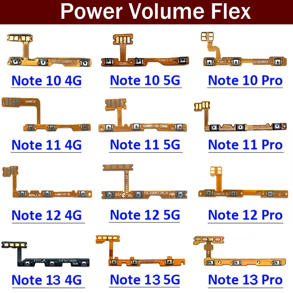 Power On Off Volume Side Button Key Flex Cable For Xiaomi Redmi Note 10 10s 11 11s 11T 11E 12 12s 13 Pro Plus 4G 5G　  Xiaomi  Xiao mi phone repair parts
